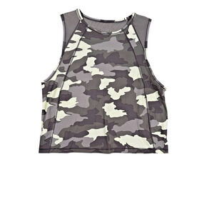 Lululemon Tank Top Womens Size 4 Green Camo Sculpt Cropped Gym Mesh Athletic